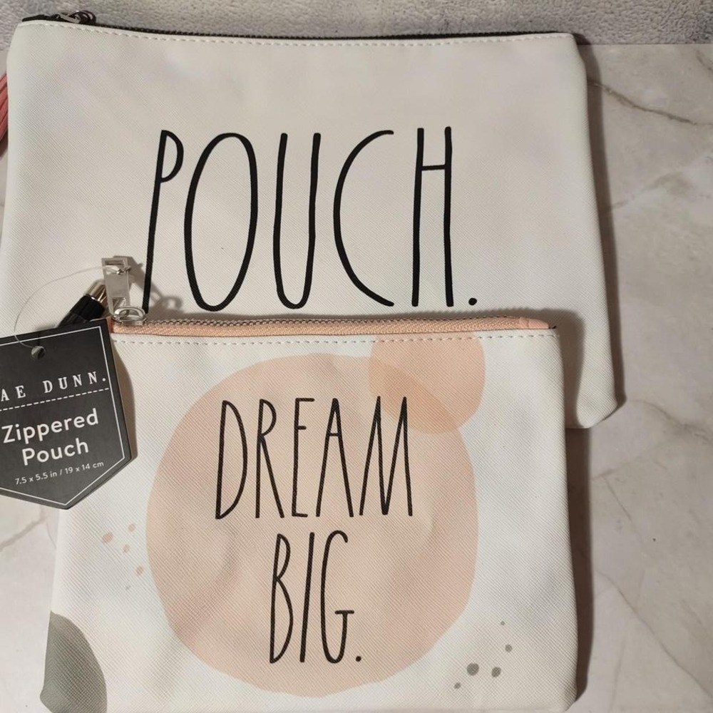 RAE DUNN zippered pouch lot of‎ 2 makeup stash treat pouches